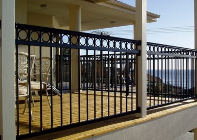 Henley Design with Handrail Continuous Circles Aluminium Construction. Handrail brackets fabricated to suit profile of handrail Hallett Cove Satin Black