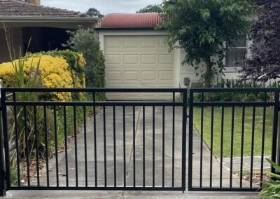 Standard Henley Design Uneven Split double gate in Satin Black Square Uprights